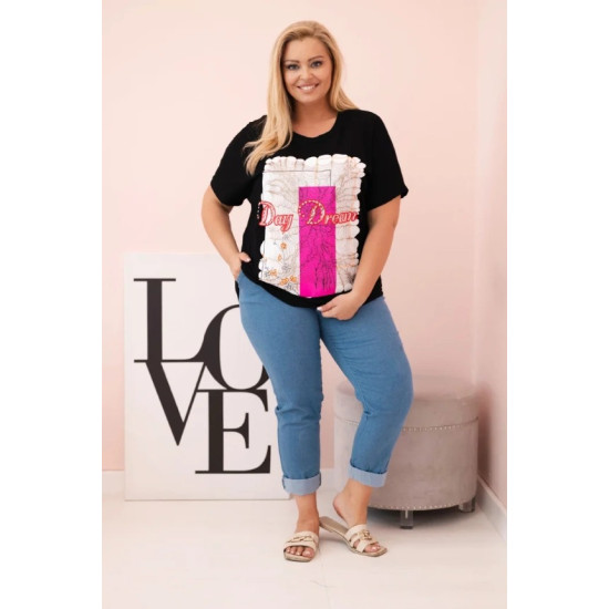 Women's black T-shirt with pink detail Day dream 33318 - For women Women's black T-shirt with pink detail Day dream 33318