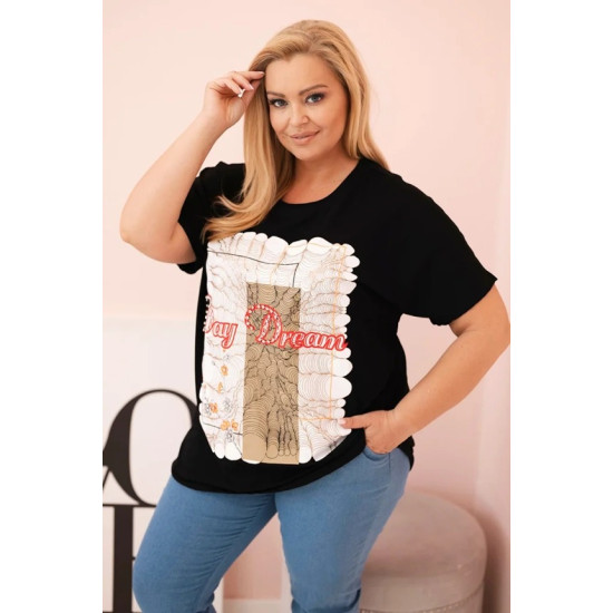 Women's black t-shirt with brown detail Day dream 33317 - For women Women's black t-shirt with brown detail Day dream 33317