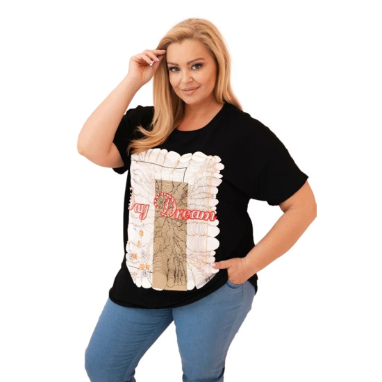 Women's black t-shirt with brown detail Day dream 33317 - For women Women's black t-shirt with brown detail Day dream 33317