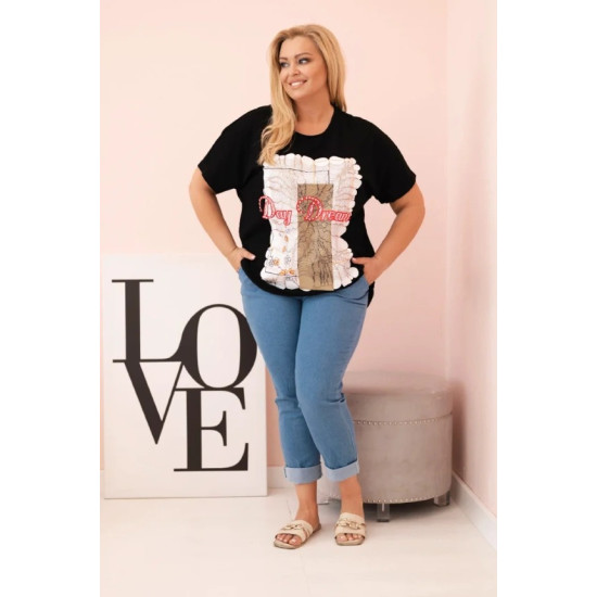 Women's black t-shirt with brown detail Day dream 33317 - For women Women's black t-shirt with brown detail Day dream 33317