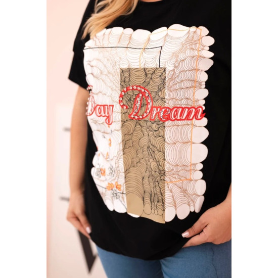 Women's black t-shirt with brown detail Day dream 33317 - For women Women's black t-shirt with brown detail Day dream 33317