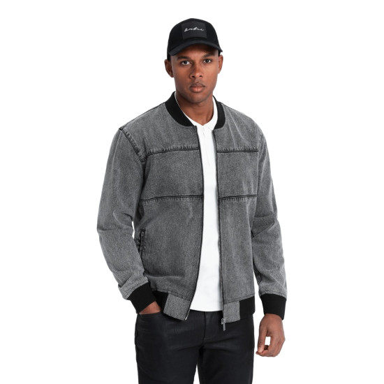 Miesten bomber-tyylinen harmaa takki Norvi V1 OM-JADJ-0163 - Miehille Miesten bomber-tyylinen harmaa takki Norvi V1 OM-JADJ-0163