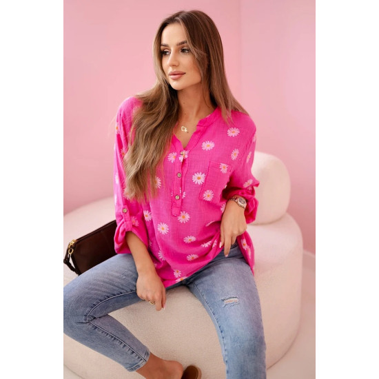 Moteriška lininė rožinė gėlėta palaidinė Dorsi 31301 - Moterims Moteriška lininė rožinė gėlėta palaidinė Dorsi Palaidinės ir marškiniai