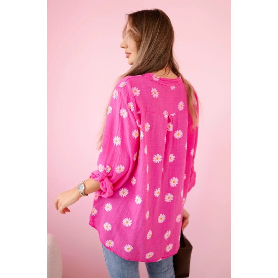 Moteriška lininė rožinė gėlėta palaidinė Dorsi 31301 - Moterims Moteriška lininė rožinė gėlėta palaidinė Dorsi Palaidinės ir marškiniai