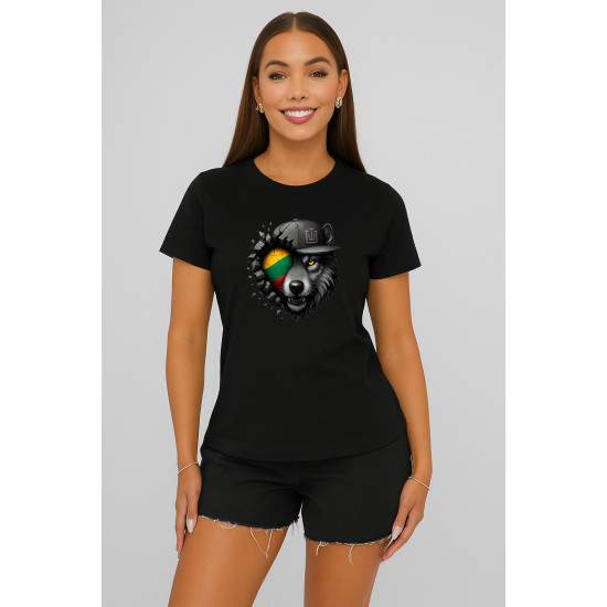 Women's black T-shirt Wolf grey PK4029 - Notes for women Women's black T-shirt Wolf grey PK4029