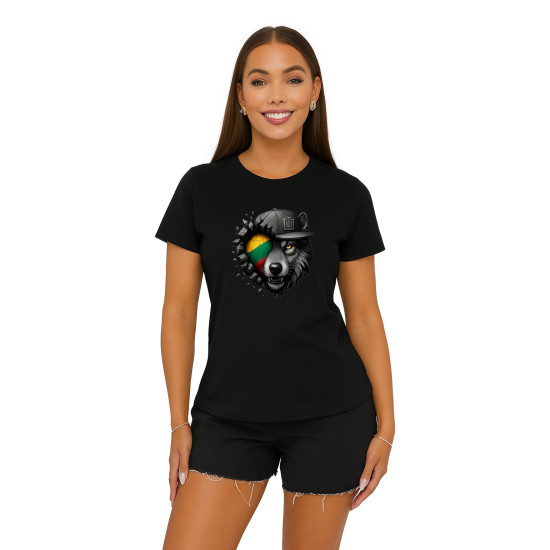 Women's black T-shirt Wolf grey PK4029 - Notes for women Women's black T-shirt Wolf grey PK4029