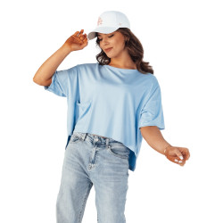 Moteriški oversize tipo mėlyni marškinėliai Eling Moteriški oversize tipo mėlyni marškinėliai Eling
