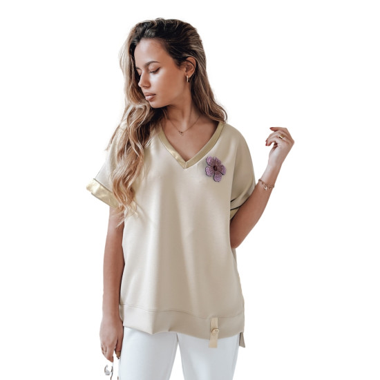 Moteriška oversize tipo rusvi marškinėliai Shine RY2914 - Moterims Moteriška oversize tipo rusvi marškinėliai Shine RY2914