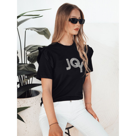 Moteriški juodi marškinėliai Joy RY2526 - Marškinėliai Moteriški juodi marškinėliai Joy Marškinėliai su užrašais