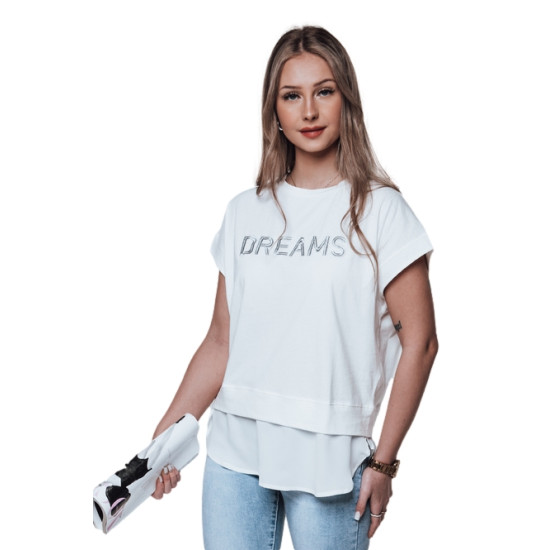Moteriški baltos spalvos marškinėliai Dreams RY2521 - Marškinėliai Moteriški baltos spalvos marškinėliai Dreams Marškinėliai su užrašais