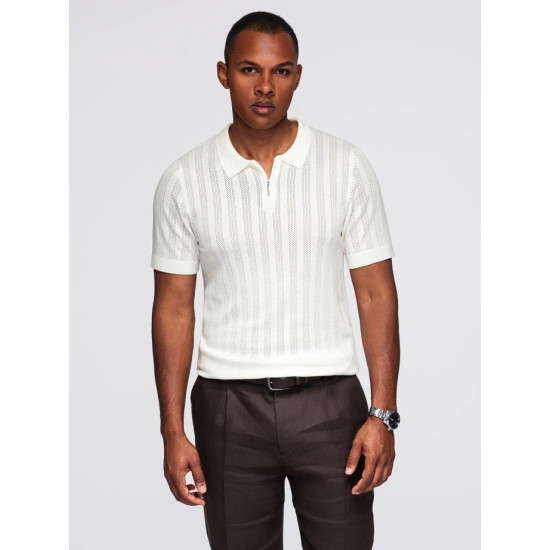 Vyriška baltos spalvos polo marškinėliai Elegant V1 OM-POSS-0158 - Marškinėliai Vyriška baltos spalvos polo marškinėliai Elegant POLO marškinėliai