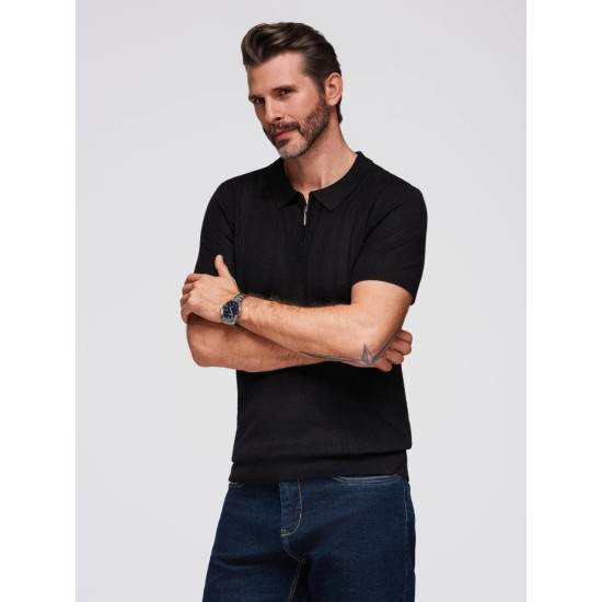 Vyriška juodos spalvos polo marškinėliai Elegant V2 OM-POSS-0158 - Marškinėliai Vyriška juodos spalvos polo marškinėliai Elegant POLO marškinėliai