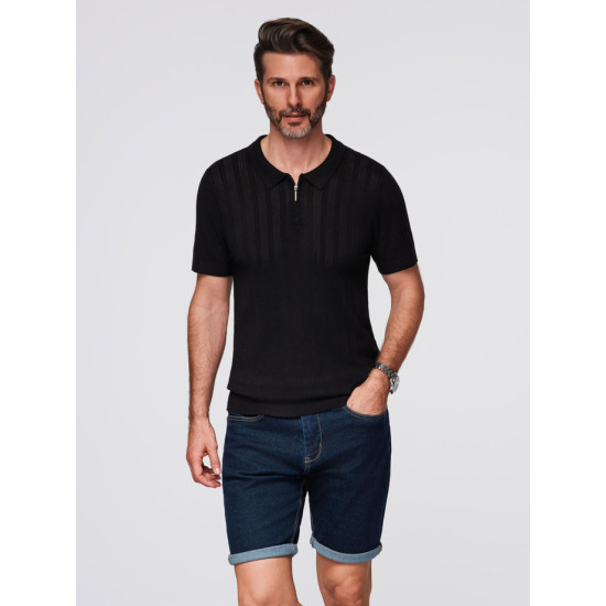 Vyriška juodos spalvos polo marškinėliai Elegant V2 OM-POSS-0158 - Marškinėliai Vyriška juodos spalvos polo marškinėliai Elegant POLO marškinėliai