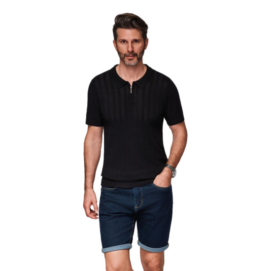 Vyriška juodos spalvos polo marškinėliai Elegant V2 OM-POSS-0158 - Marškinėliai Vyriška juodos spalvos polo marškinėliai Elegant POLO marškinėliai