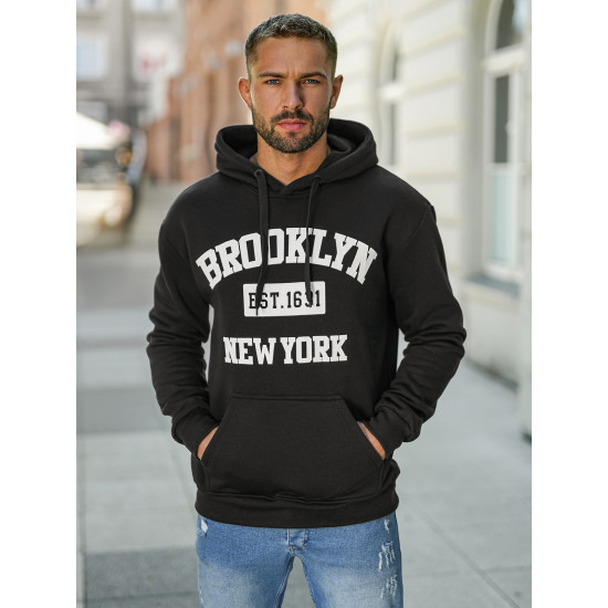 Vyriškas juodas džemperis Brooklyn JS/8B1767/3 - Vyriški džemperiai Vyriškas juodas džemperis Brooklyn Vyriški džemperiai su gobtuvu