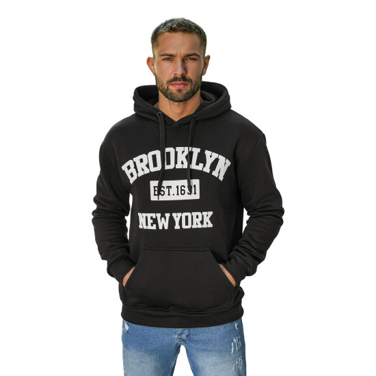 Vyriškas juodas džemperis Brooklyn JS/8B1767/3 - Vyriški džemperiai Vyriškas juodas džemperis Brooklyn Vyriški džemperiai su gobtuvu