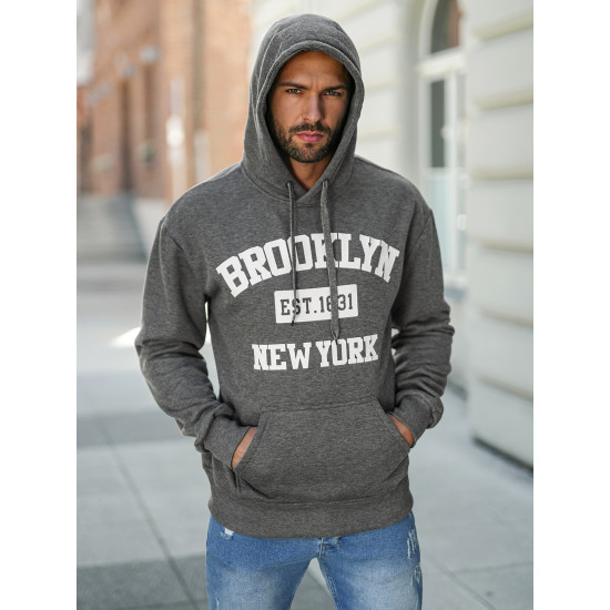 Vyriškas pilkas džemperis Brooklyn JS/8B1767/5 - Vyriški džemperiai Vyriškas pilkas džemperis Brooklyn Vyriški džemperiai su gobtuvu