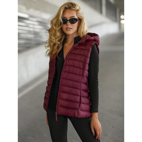 Sieviešu bordo krāsas veste ar kapuci Senti JS/11Z8225 - Sievietēm Sieviešu bordo krāsas veste ar kapuci Senti Sieviešu vestes