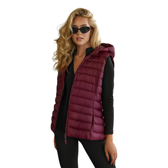 Sieviešu bordo krāsas veste ar kapuci Senti JS/11Z8225 - Sievietēm Sieviešu bordo krāsas veste ar kapuci Senti Sieviešu vestes