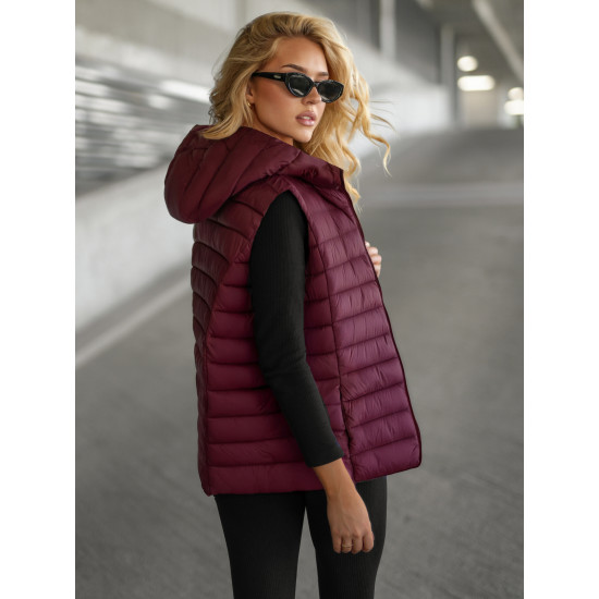 Sieviešu bordo krāsas veste ar kapuci Senti JS/11Z8225 - Sievietēm Sieviešu bordo krāsas veste ar kapuci Senti Sieviešu vestes