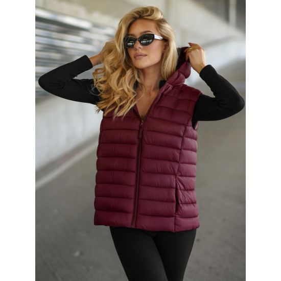 Sieviešu bordo krāsas veste ar kapuci Senti JS/11Z8225 - Sievietēm Sieviešu bordo krāsas veste ar kapuci Senti Sieviešu vestes