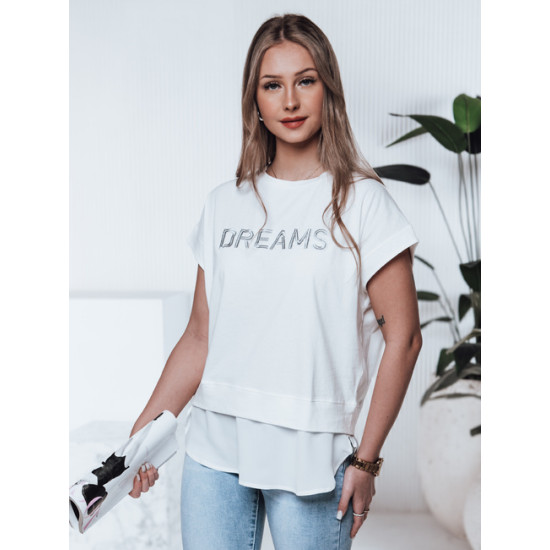 Moteriški baltos spalvos marškinėliai Dreams RY2521 - Marškinėliai Moteriški baltos spalvos marškinėliai Dreams Marškinėliai su užrašais