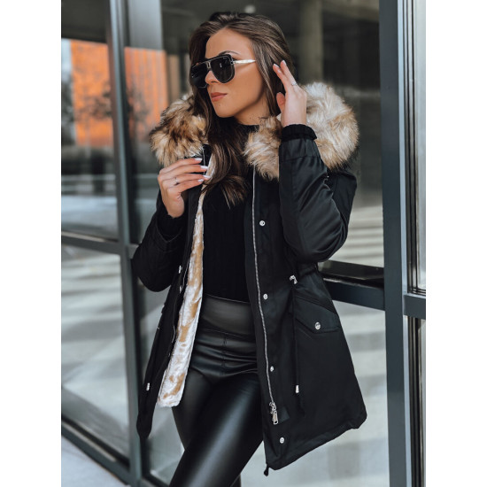 Juoda su šviesiu kailiuku moteriška striukė Garnit Moteriškos striukės