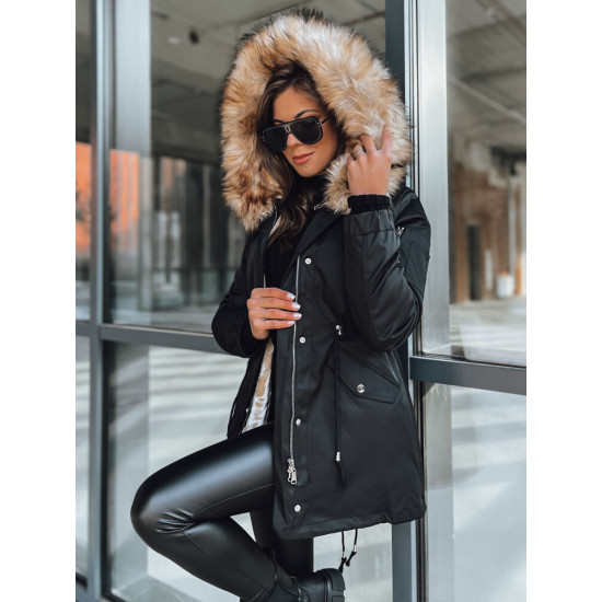 Juoda su šviesiu kailiuku moteriška striukė Garnit Moteriškos striukės