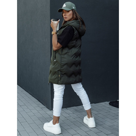 Moteriška dygsniuota tamsiai žalia liemenė su gobtuvu Lily TY4533