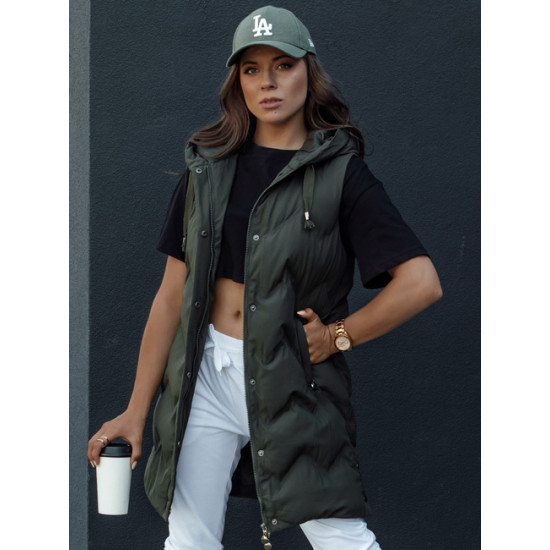 Moteriška dygsniuota tamsiai žalia liemenė su gobtuvu Lily TY4533