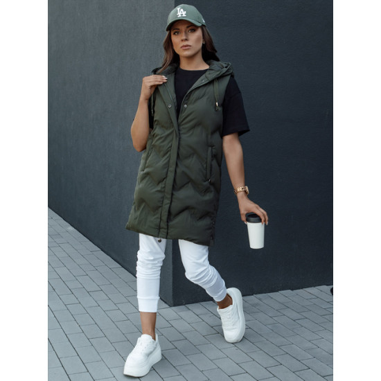 Moteriška dygsniuota tamsiai žalia liemenė su gobtuvu Lily TY4533