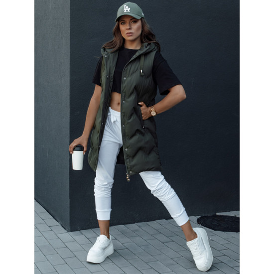 Moteriška dygsniuota tamsiai žalia liemenė su gobtuvu Lily TY4533