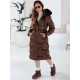 Moteriška ilga žieminė striukė su kailiuku tamsiai rudos spalvos Velis Moteriškos striukės