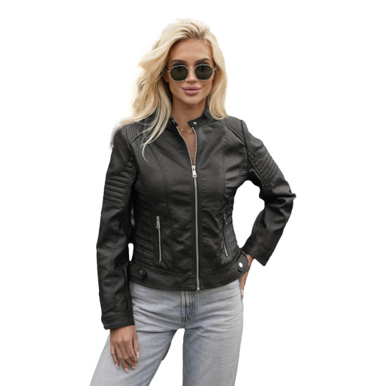 Moteriška juoda odinė striukė Jener JS/11Z8203 - Moterims Moteriška juoda odinė striukė Jener Moteriškos striukės