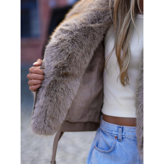 Moteriška ruda striukė su kailiuku Real Moteriškos striukės
