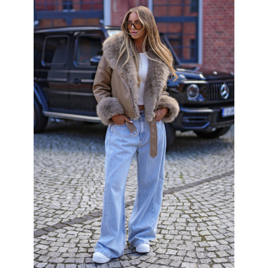 Moteriška ruda striukė su kailiuku Real Moteriškos striukės