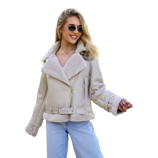 Moteriška rusva odinė striukė su kailiuku Elen JS/11Z8177