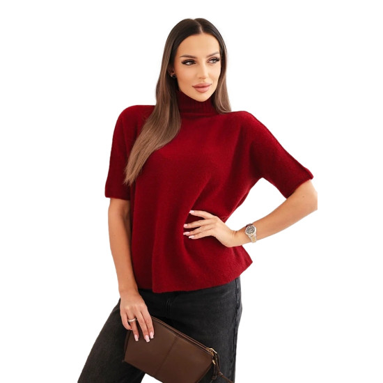 Moteriškas bordo megztinis trumpomis rankovėmis Endi Moteriški megztiniai