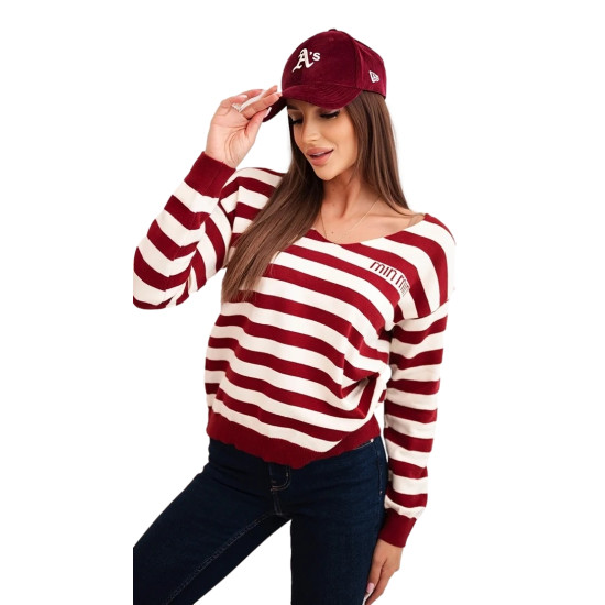 Moteriškas dryžuotas bordo megztinis Dina Moteriški megztiniai