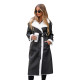 Women's black long leather coat with faux fur Emil Women's jackets