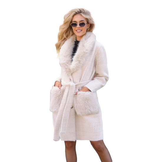 Moteriškas rusvos spalvos paltas su kailiuku Korin Moteriškos striukės