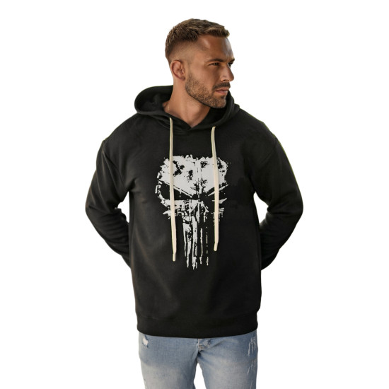 Vyriškas juodas džemperis su gobtuvu Skull JS/65B3907/3 - Vyriški džemperiai Vyriškas juodas džemperis su gobtuvu Skull Džemperiai su gobtuvu