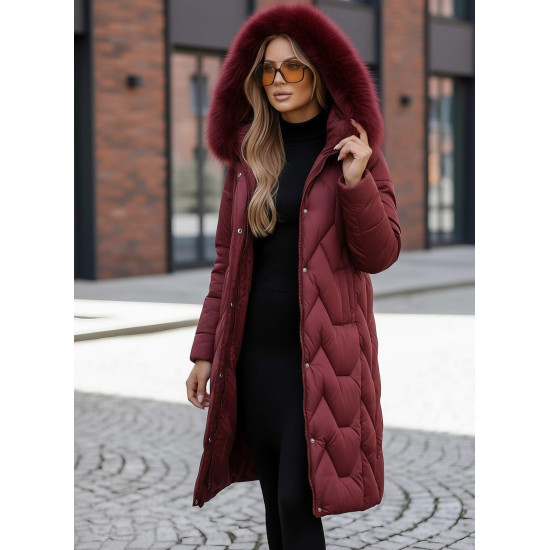 Žieminė ilga moteriška bordo striukė Klein Moteriškos striukės