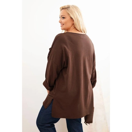 Moteriškas rudas megztinis su raštu Stelo Moteriški megztiniai