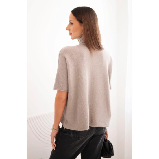 Moteriškas rusvas megztinis trumpomis rankovėmis Endi Moteriški megztiniai