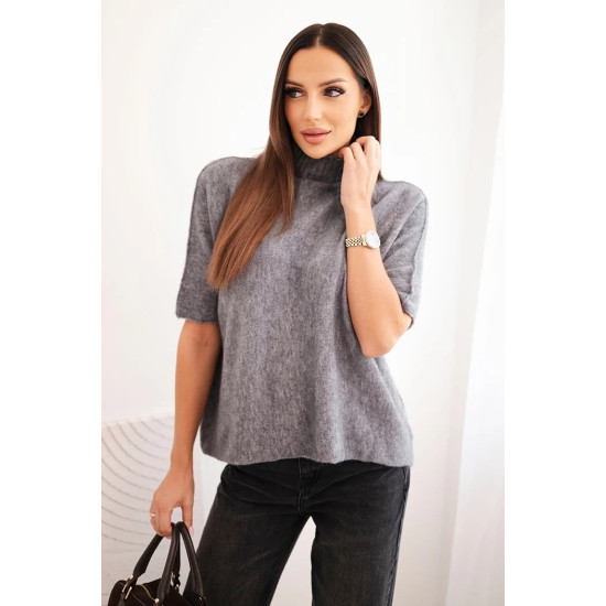 Moteriškas pilkas megztinis trumpomis rankovėmis Endi Moteriški megztiniai