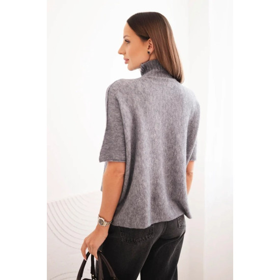 Moteriškas pilkas megztinis trumpomis rankovėmis Endi Moteriški megztiniai