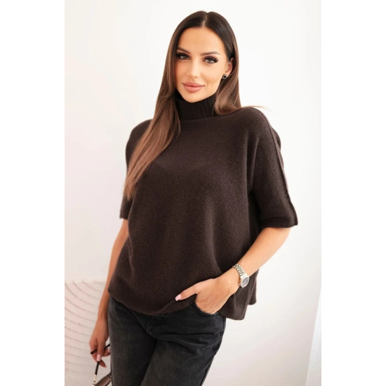 Moteriškas rudas megztinis trumpomis rankovėmis Endi Moteriški megztiniai