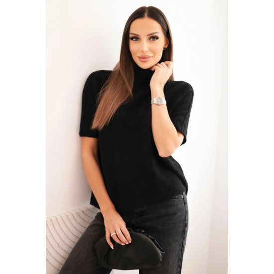 Moteriškas juodas megztinis trumpomis rankovėmis Endi Moteriški megztiniai