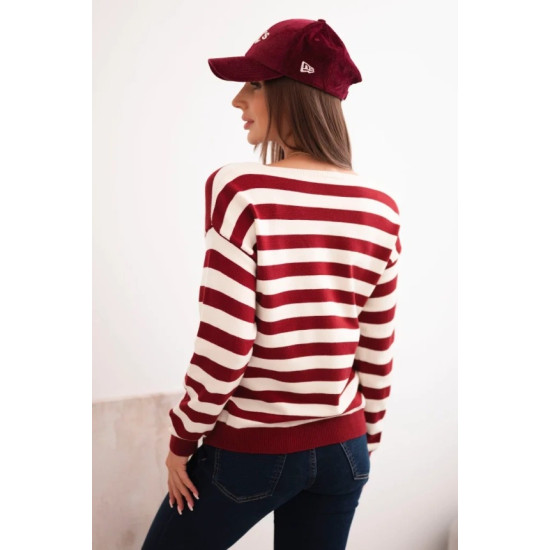 Moteriškas dryžuotas bordo megztinis Dina Moteriški megztiniai